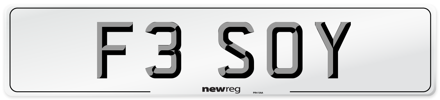 F3 SOY Number Plate from New Reg